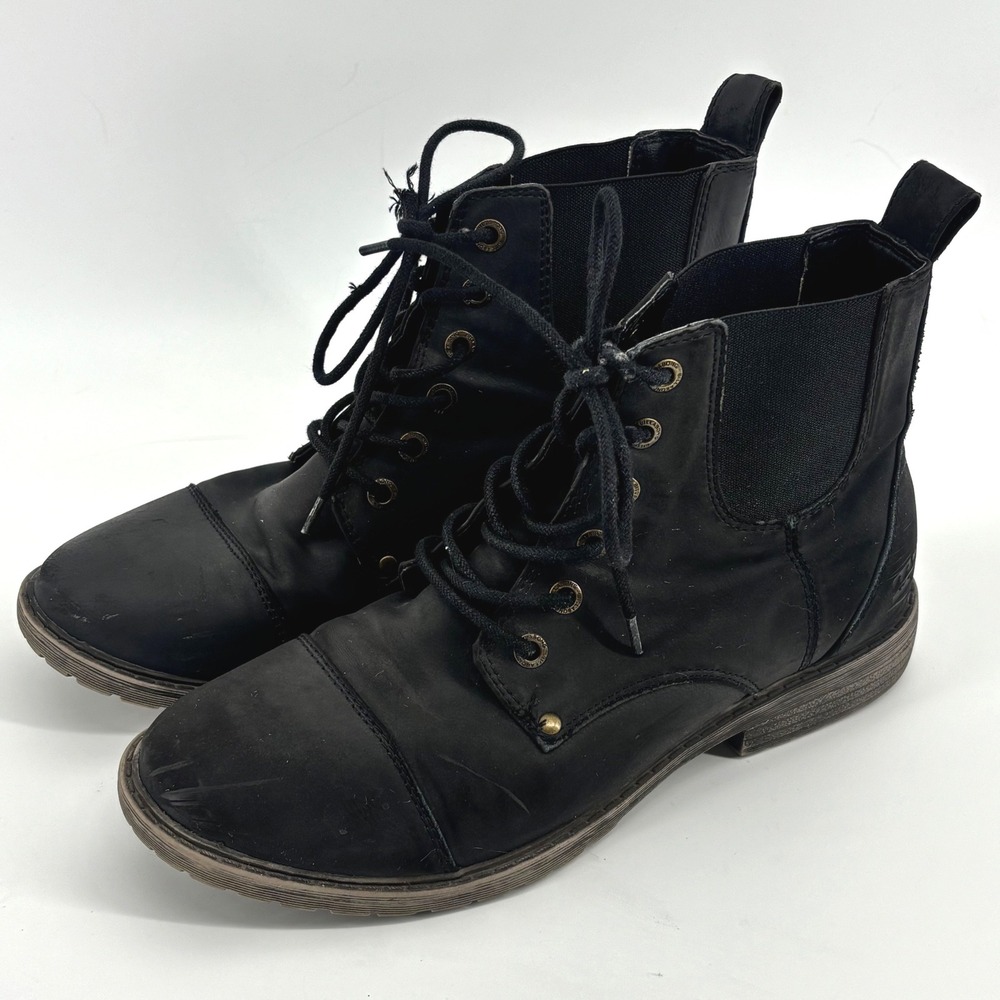 Billabong Black Lace Up Combat Boots Cap Toe Ankle Booties Leopard Print Lining